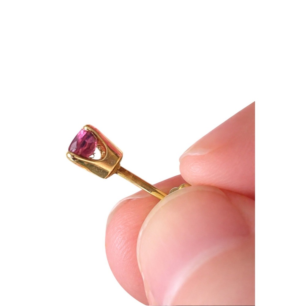 Vintage 14K Gold Ruby Stud Earrings 4mm Round‎ Ruby Solitaire Basket Setting - Picture 2 of 16